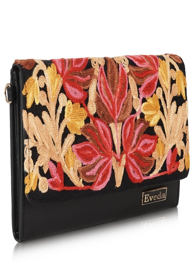 EVEDA Women Stylish Embrodeiry Clutch Ladies Party Wedding ladies purse handbag (Black) - Image 1